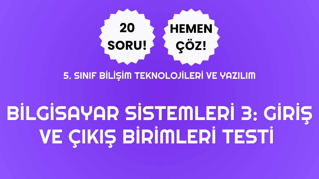 5. Sınıf - Bilgisayar Sistemleri 3:Giriş ve Çıkış Birimleri Testi