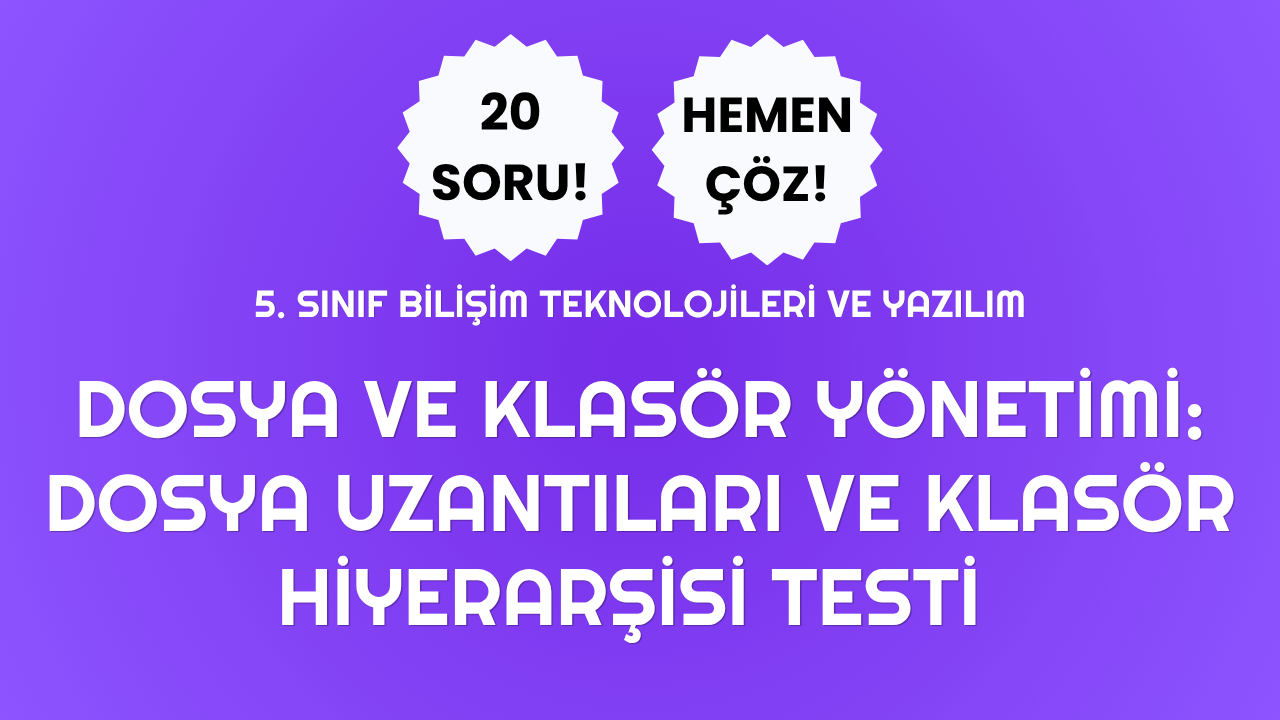 5. Sınıf - Dosya ve Klasör Yönetimi:Dosya Uzantıları ve Klasör Hiyerarşisi Testi Görseli
